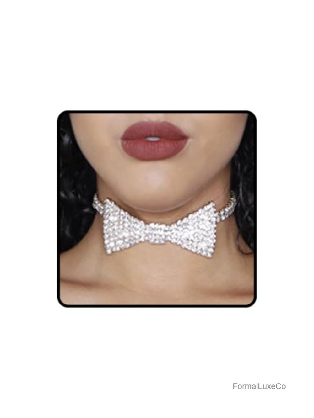 Sparkly Rhinestone Bow Choker Necklace, Crystal Bow Tie Necklace for Party Prom